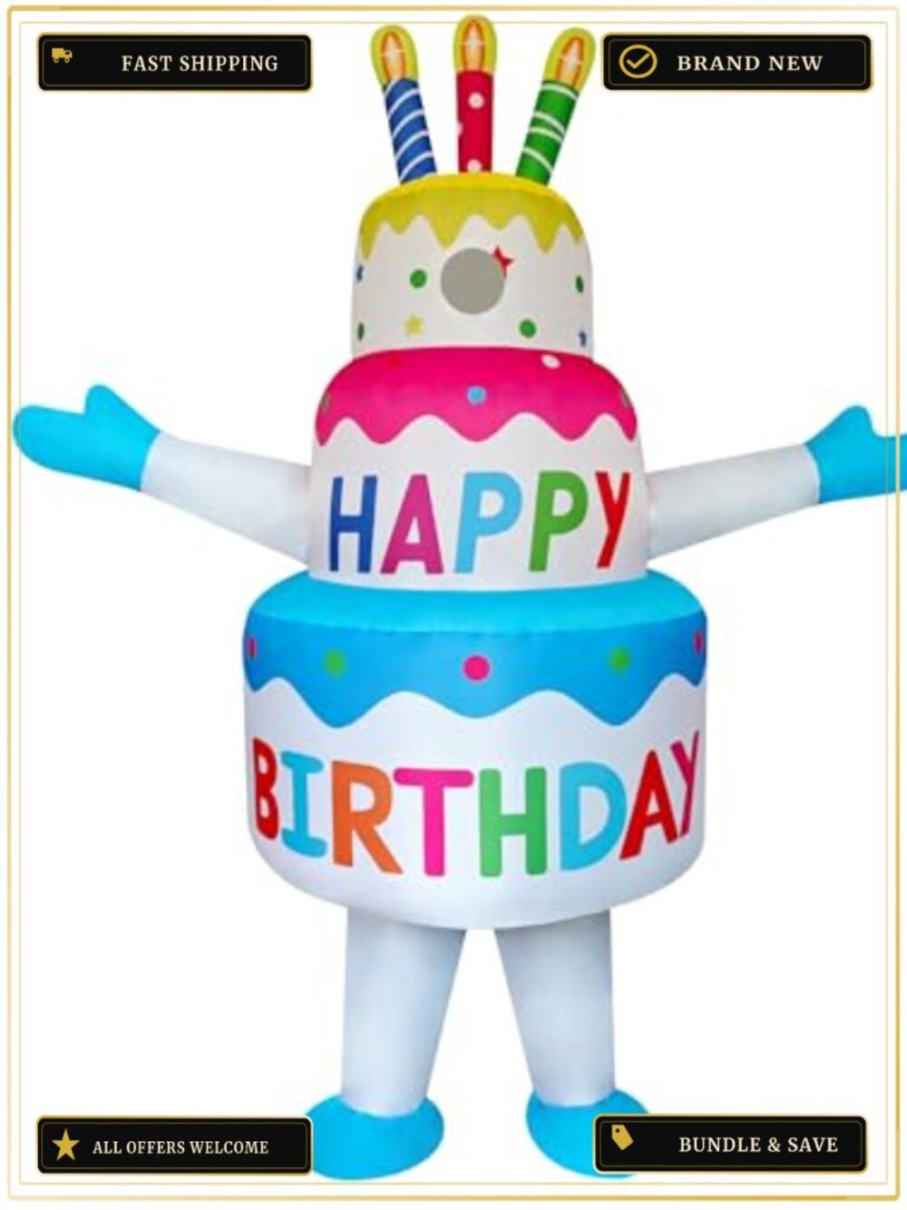 Inflatable Birthday Cake Costume Adult One Size Funny Blow-Up Suit Cosplay